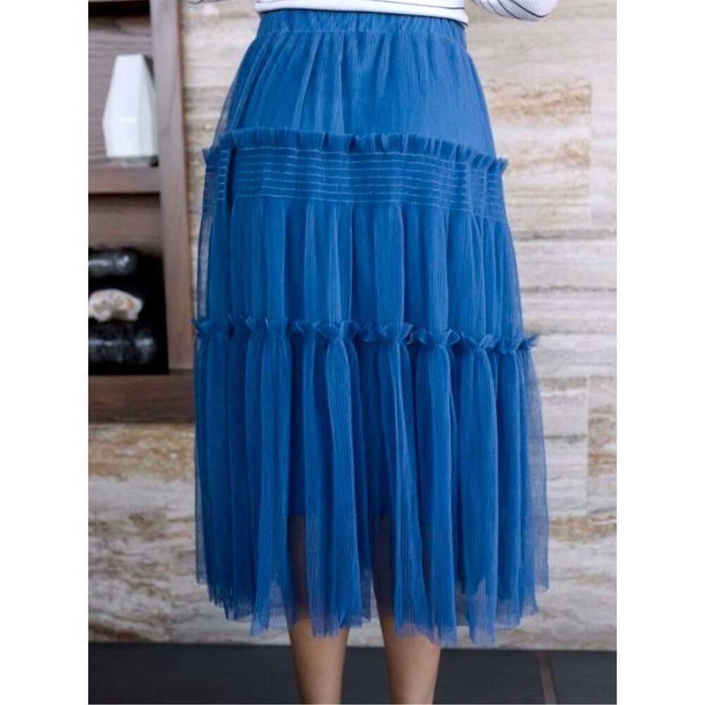 Annie Wear Royal Blue Tulle Tiered Midi Skirt Mesh Balletcore Princess Flowy NWT - Picture 14 of 16